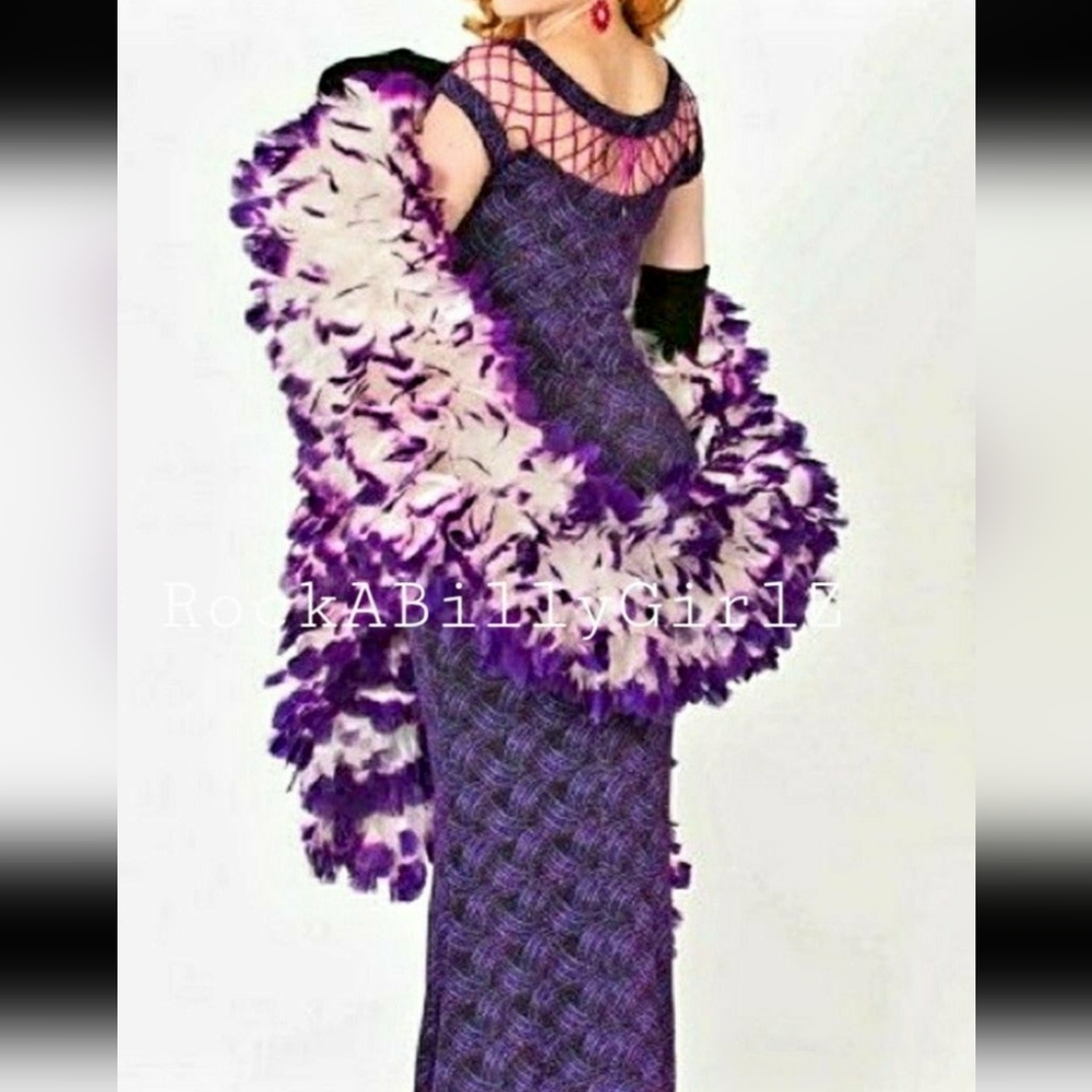 Tempest Storm Seduction Purple Beaded Pencil Gown Caged Neck w Empire Waist Bow - Picture 11 of 13